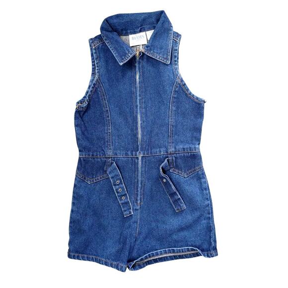 Vintage Y2K WTG Blues Denim Vest Girls Size 10/12 Zip Up Sleeveless Jean Top - Picture 1 of 5